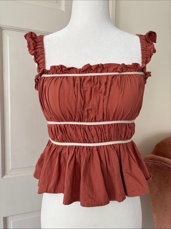 Anthropologie Tops - Anthropologie Rust Ruffle Tank with Cream Trim